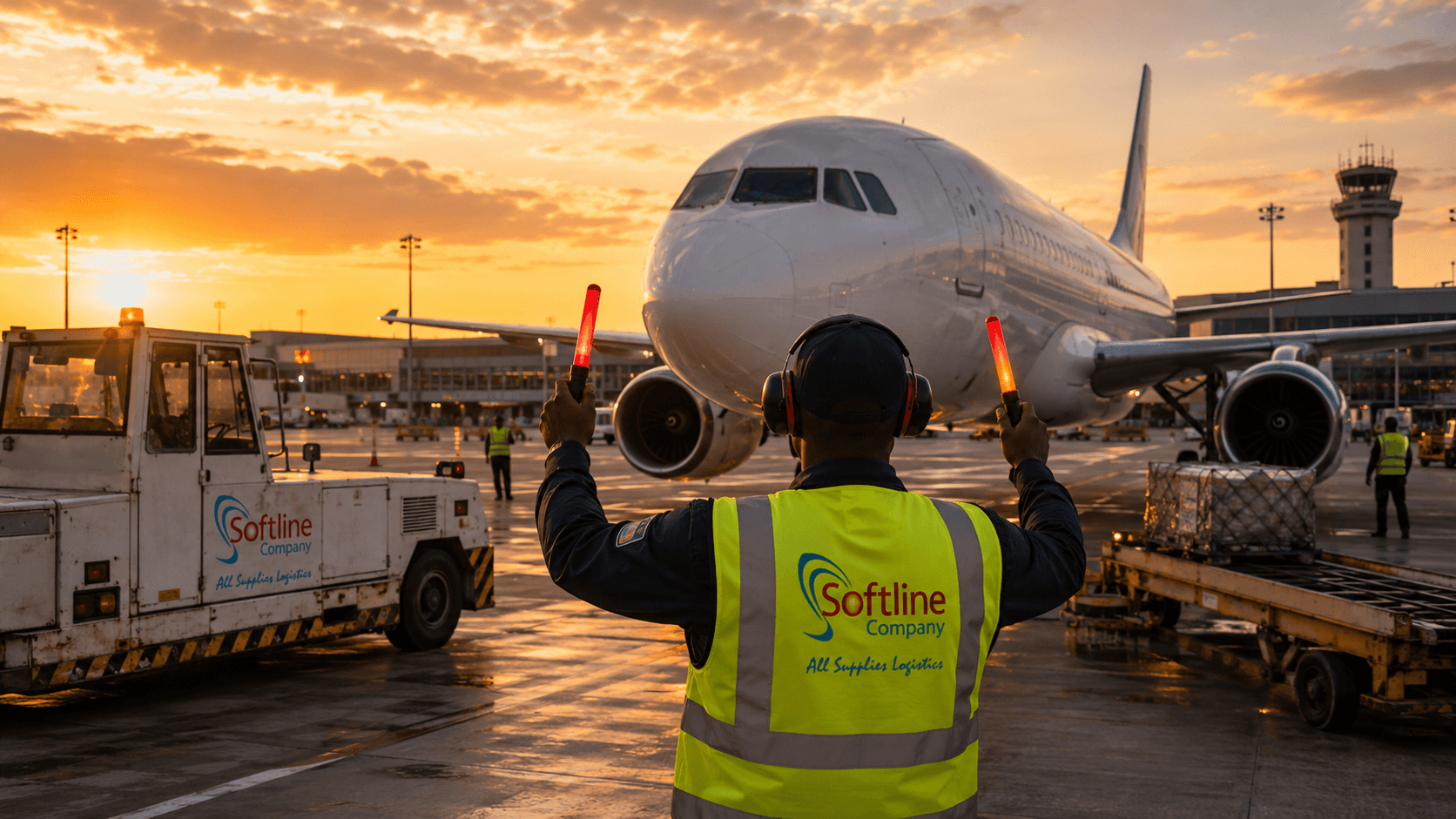 Ground handling support near a cargo aircraft