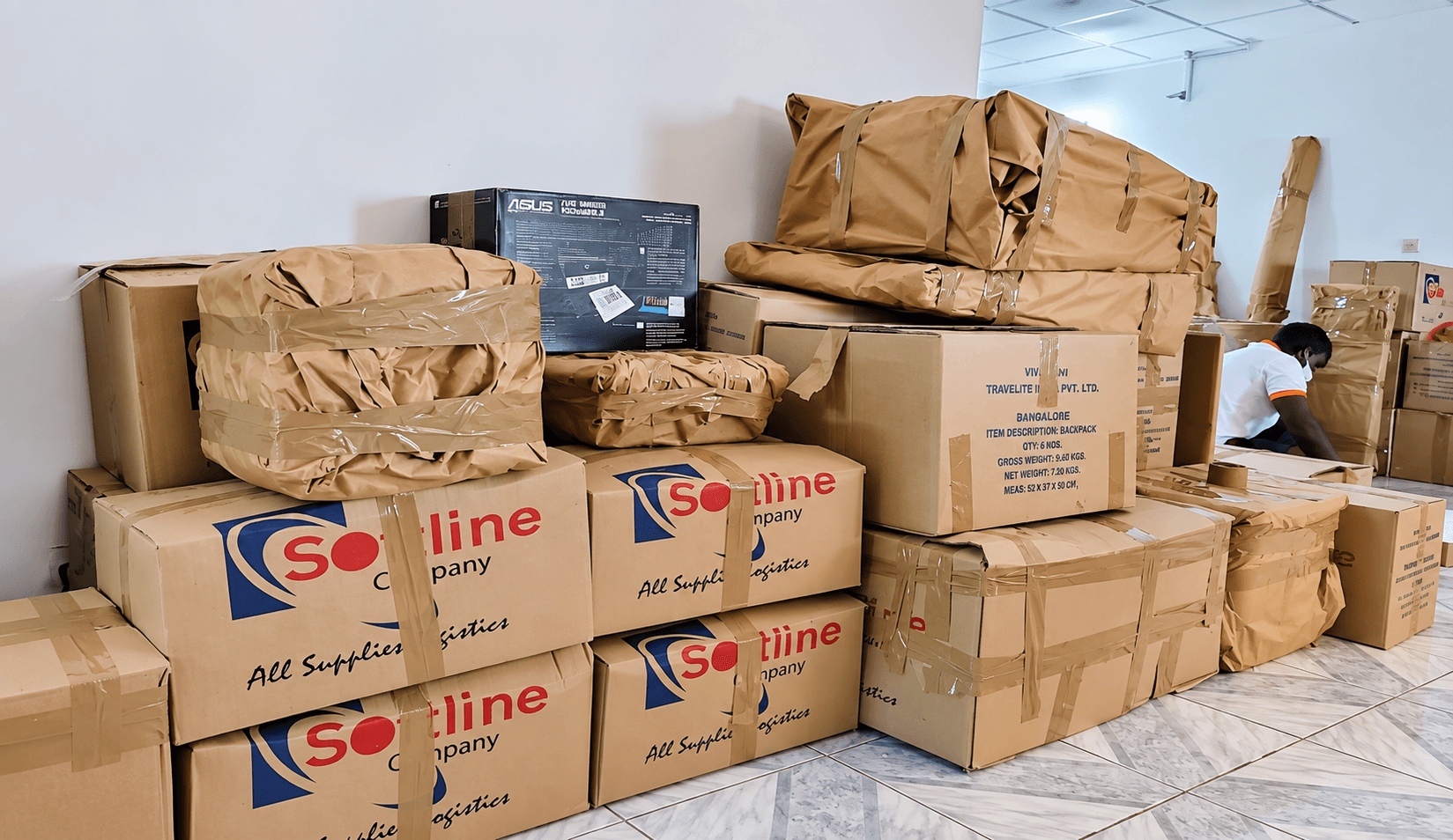 Boxes and truck for international relocation